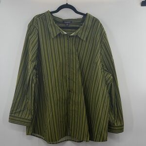 3for$20 Roaman's Green Black Striped Woman's Button Down Blouse size 30W